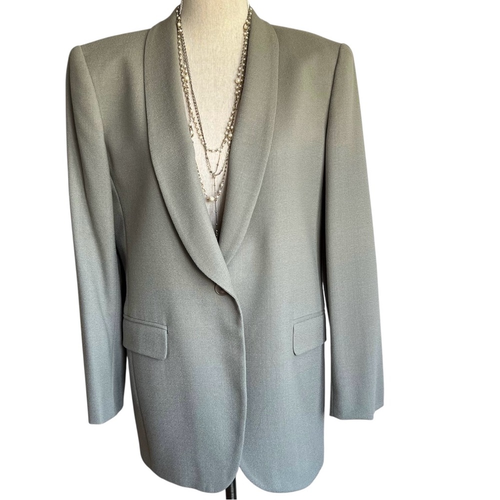 Jones New York One Button Sage Green Long Line Wool Blazer Size 8